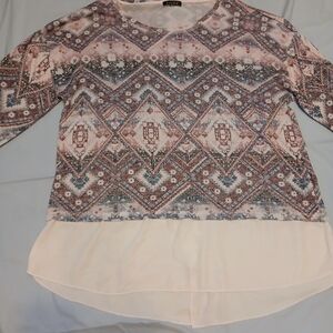 Kiara Geometric Print Blouse in Pink and Cream